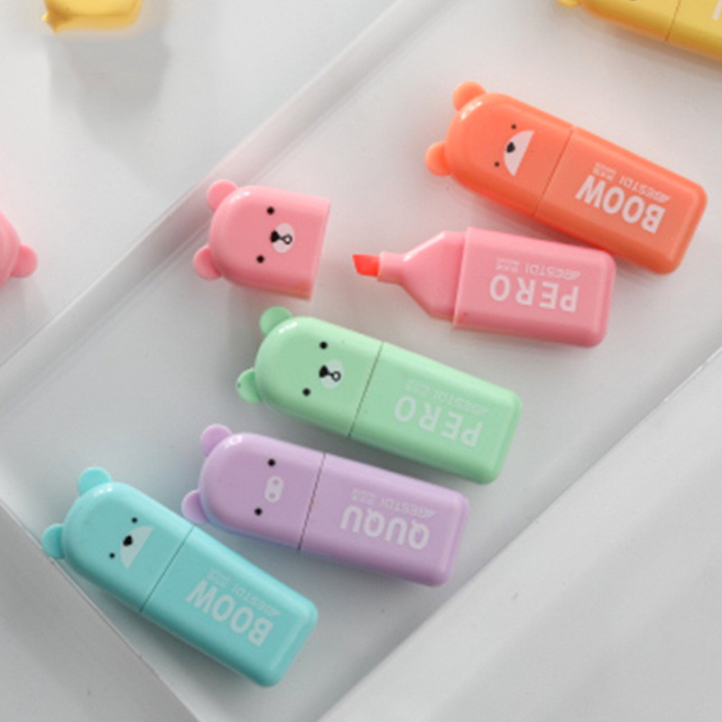 Kawaii Mini Animal School Highlighter Marker Pen 4/5/6 Spalvos / rinkinys Piešimo tušinukai Mokykliniai ir biuro meno raštinės reikmenys