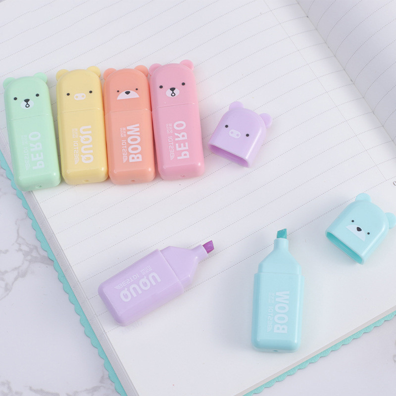 Kawaii Mini Animal School Highlighter Marker Pen 4/5/6 Spalvos / rinkinys Piešimo tušinukai Mokykliniai ir biuro meno raštinės reikmenys