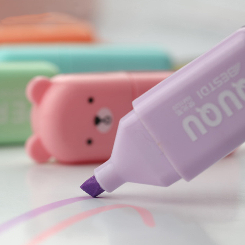 Kawaii Mini Animal School Highlighter Marker Pen 4/5/6 Spalvos / rinkinys Piešimo tušinukai Mokykliniai ir biuro meno raštinės reikmenys
