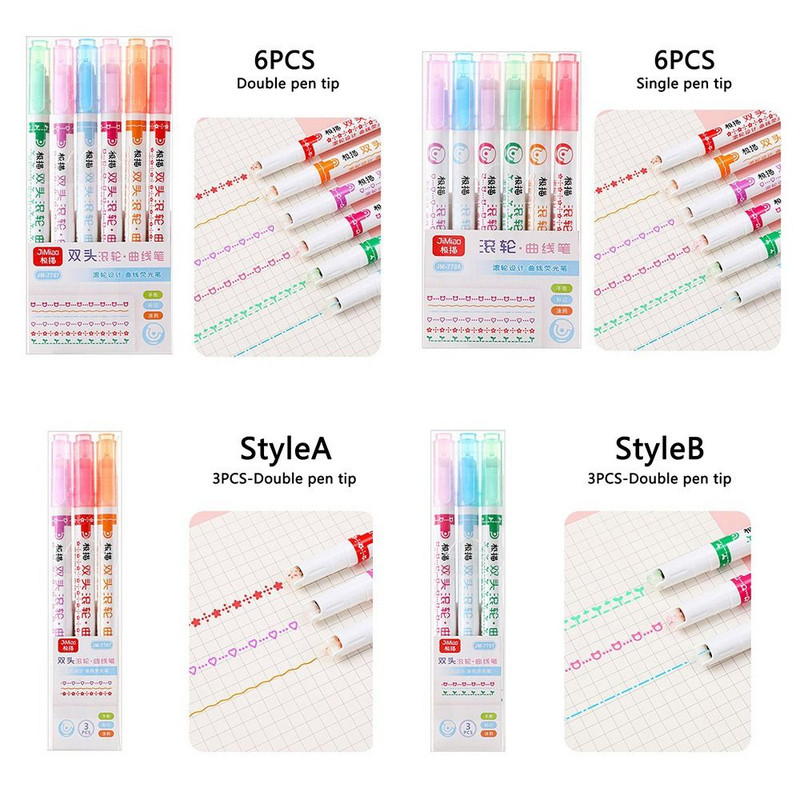 Marcator pentru evidențieri graffiti Linie curbă în formă de floare Marcatori cu forme multiple Pix Marcator cu curbe integrate