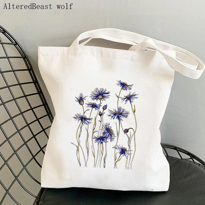Női vásárló táska Kék Búzavirág nyomtatott Kawaii táska Harajuku Bevásárlóvászon Shopper Bag lány kézitáska Vállas női táska
