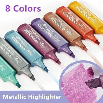 8 χρώματα Metallic Highlighter Super Flash Fluorescent Pen Metallic Glitter Markers highlighter Note Takeing Journaling Supplies