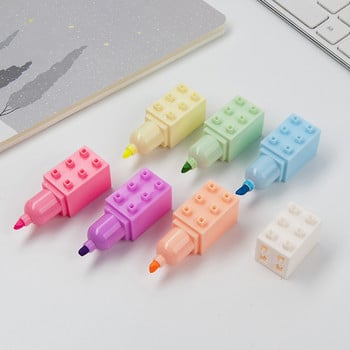 6 бр. Пастелен цвят Body Building Block Highlighter Pen Set Fluorescent Marker Liner for Painting Drawing Kid Gift School F201