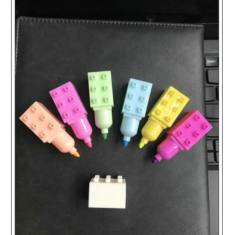 6 vnt. Pastelinės spalvos korpuso statybinio bloko paryškinimo rašiklio rinkinys Fluorescencinis žymeklio įdėklas tapybai, piešimui, vaikų dovanų mokyklai F201