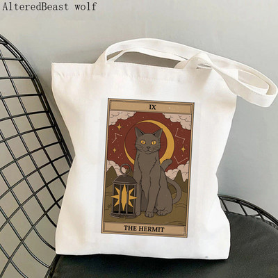Sieviešu pircēju soma Auns kaķis Tarot Printed Kawaii soma Harajuku iepirkšanās audekls Shopper Bag meitenes rokassomiņa Tote plecu sieviešu soma