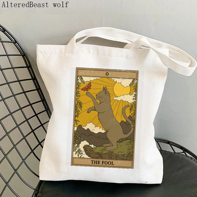 Sieviešu pircēju soma Auns kaķis Tarot Printed Kawaii soma Harajuku iepirkšanās audekls Shopper Bag meitenes rokassomiņa Tote plecu sieviešu soma