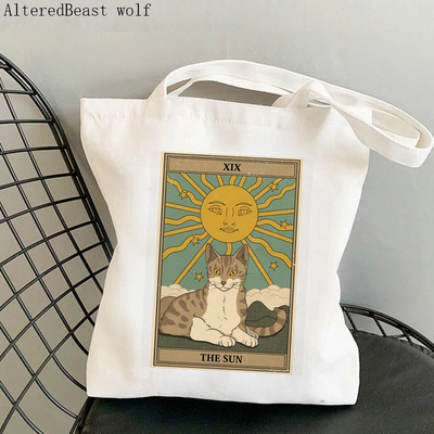 Sieviešu pircēju soma Auns kaķis Tarot Printed Kawaii soma Harajuku iepirkšanās audekls Shopper Bag meitenes rokassomiņa Tote plecu sieviešu soma