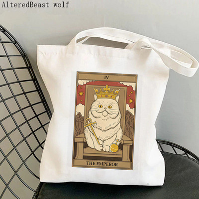 Sieviešu pircēju soma Auns kaķis Tarot Printed Kawaii soma Harajuku iepirkšanās audekls Shopper Bag meitenes rokassomiņa Tote plecu sieviešu soma
