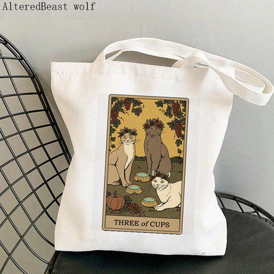 Sieviešu pircēju soma Auns kaķis Tarot Printed Kawaii soma Harajuku iepirkšanās audekls Shopper Bag meitenes rokassomiņa Tote plecu sieviešu soma