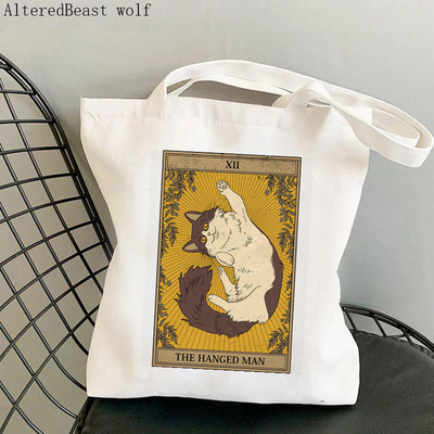 Sieviešu pircēju soma Auns kaķis Tarot Printed Kawaii soma Harajuku iepirkšanās audekls Shopper Bag meitenes rokassomiņa Tote plecu sieviešu soma