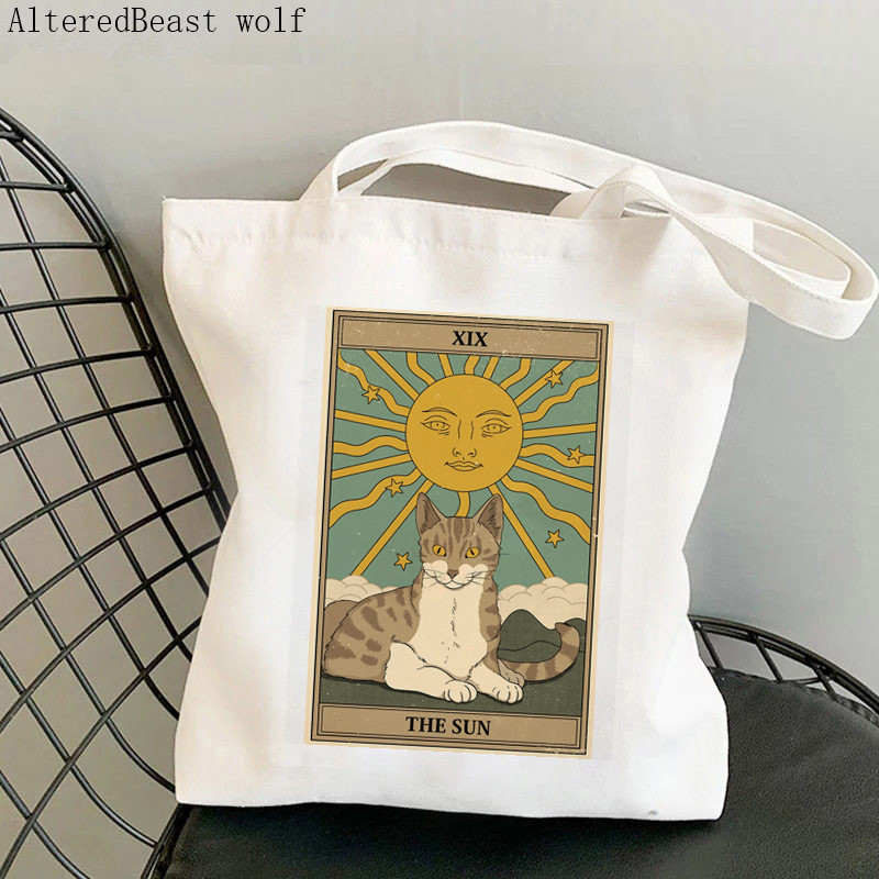 Sieviešu pircēju soma Auns kaķis Tarot Printed Kawaii soma Harajuku iepirkšanās audekls Shopper Bag meitenes rokassomiņa Tote plecu sieviešu soma