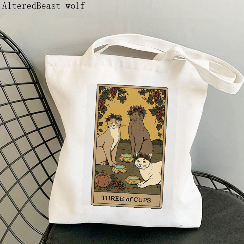 Sieviešu pircēju soma Auns kaķis Tarot Printed Kawaii soma Harajuku iepirkšanās audekls Shopper Bag meitenes rokassomiņa Tote plecu sieviešu soma