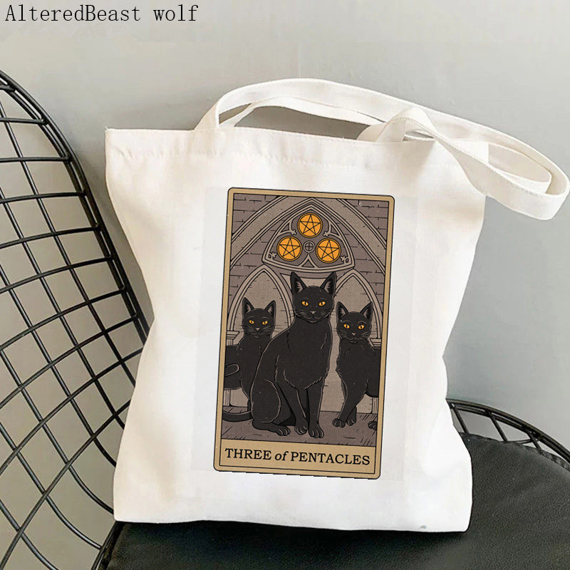 Sieviešu pircēju soma Auns kaķis Tarot Printed Kawaii soma Harajuku iepirkšanās audekls Shopper Bag meitenes rokassomiņa Tote plecu sieviešu soma