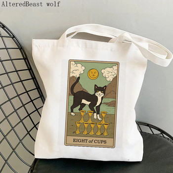 Дамска чанта за пазаруване Cat The Moon Tarot Printed Kawaii Bag Harajuku Shopping Canvas Shopper Bag Дамска чанта за момиче Tote Shoulder Lady Bag