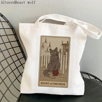 Дамска чанта за пазаруване Cat The Moon Tarot Printed Kawaii Bag Harajuku Shopping Canvas Shopper Bag Дамска чанта за момиче Tote Shoulder Lady Bag