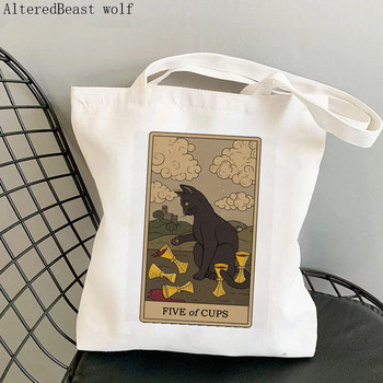 Дамска чанта за пазаруване Cat The Moon Tarot Printed Kawaii Bag Harajuku Shopping Canvas Shopper Bag Дамска чанта за момиче Tote Shoulder Lady Bag