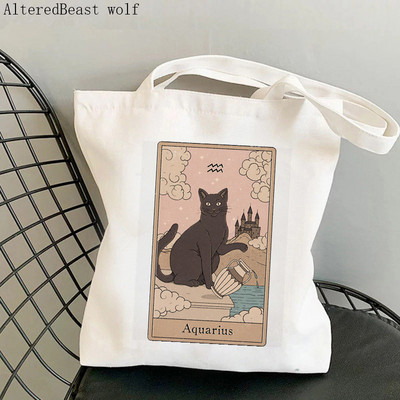 Sieviešu pircēja soma kaķis Mēness Tarot apdrukāta Kawaii soma Harajuku iepirkšanās audekls Shopper Bag meitenes rokassomiņa Tote plecu sieviešu soma