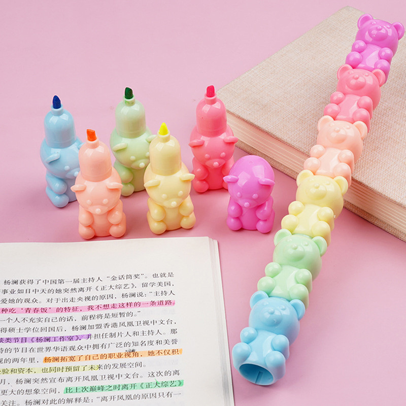 Kawaii 5 farieb Malý medvedík Fluorescenčné fixky Sada zvýrazňovačov Zvýrazňovače Maľovanie Zvýrazňovač Roztomilé Kancelárske potreby Školské potreby