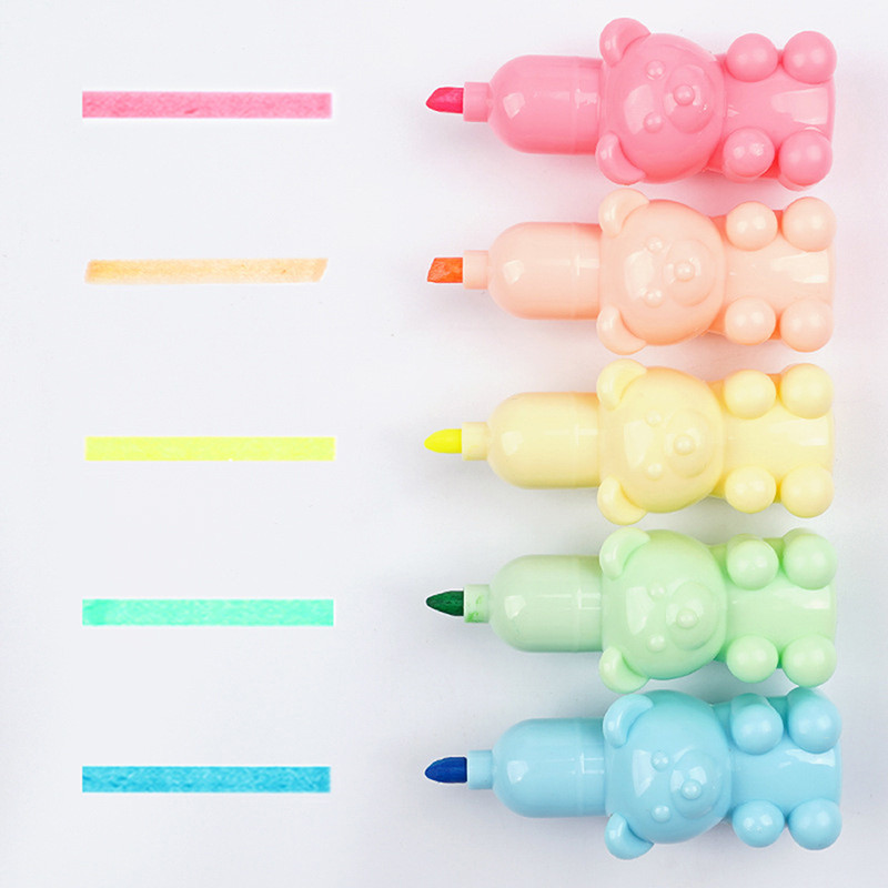 Kawaii 5 farieb Malý medvedík Fluorescenčné fixky Sada zvýrazňovačov Zvýrazňovače Maľovanie Zvýrazňovač Roztomilé Kancelárske potreby Školské potreby