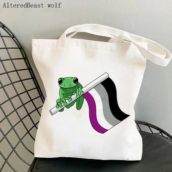 Γυναικεία τσάντα Shopper Bisexual pride Flag Frog Lgtb Kawaii Bag Harajuku Shopping Canvas Shopper Τσάντα για κορίτσι Τσάντα ώμου Lady Bag