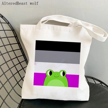 Γυναικεία τσάντα Shopper Bisexual pride Flag Frog Lgtb Kawaii Bag Harajuku Shopping Canvas Shopper Τσάντα για κορίτσι Τσάντα ώμου Lady Bag