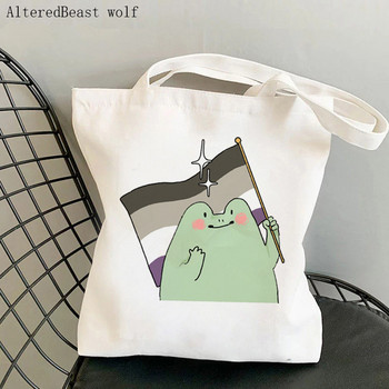 Γυναικεία τσάντα Shopper Bisexual pride Flag Frog Lgtb Kawaii Bag Harajuku Shopping Canvas Shopper Τσάντα για κορίτσι Τσάντα ώμου Lady Bag