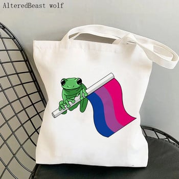 Γυναικεία τσάντα Shopper Bisexual pride Flag Frog Lgtb Kawaii Bag Harajuku Shopping Canvas Shopper Τσάντα για κορίτσι Τσάντα ώμου Lady Bag