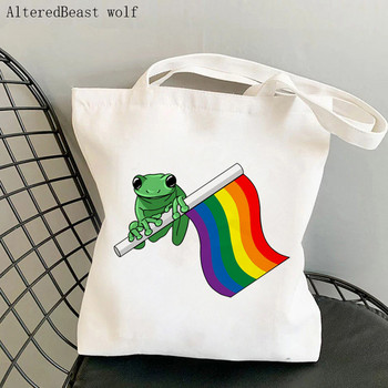 Γυναικεία τσάντα Shopper Bisexual pride Flag Frog Lgtb Kawaii Bag Harajuku Shopping Canvas Shopper Τσάντα για κορίτσι Τσάντα ώμου Lady Bag