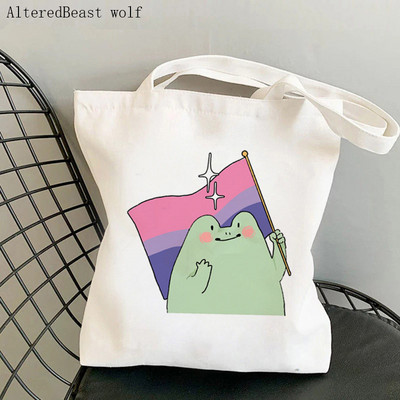 Ženska torba za kupovinu Biseksualna ponosna zastava Žaba Lgtb Kawaii torba Harajuku Shopping Platnena torba za kupovinu torba za djevojku Ženska torba za rame