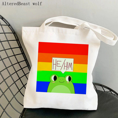 Ženska torba za kupovinu Biseksualna ponosna zastava Žaba Lgtb Kawaii torba Harajuku Shopping Platnena torba za kupovinu torba za djevojku Ženska torba za rame
