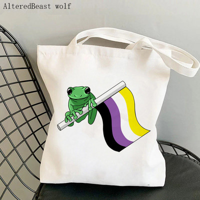 Ženska torba za kupovinu Biseksualna ponosna zastava Žaba Lgtb Kawaii torba Harajuku Shopping Platnena torba za kupovinu torba za djevojku Ženska torba za rame