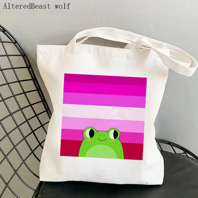 Ženska torba za kupovinu Biseksualna ponosna zastava Žaba Lgtb Kawaii torba Harajuku Shopping Platnena torba za kupovinu torba za djevojku Ženska torba za rame
