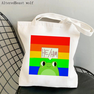 Ženska torba za kupovinu Biseksualna ponosna zastava Žaba Lgtb Kawaii torba Harajuku Shopping Platnena torba za kupovinu torba za djevojku Ženska torba za rame