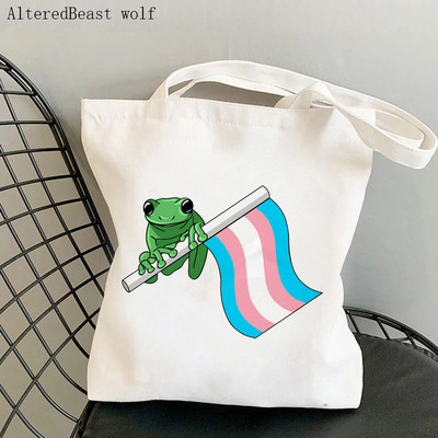 Ženska torba za kupovinu Biseksualna ponosna zastava Žaba Lgtb Kawaii torba Harajuku Shopping Platnena torba za kupovinu torba za djevojku Ženska torba za rame