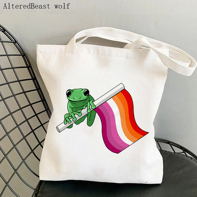 Ženska torba za kupovinu Biseksualna ponosna zastava Žaba Lgtb Kawaii torba Harajuku Shopping Platnena torba za kupovinu torba za djevojku Ženska torba za rame