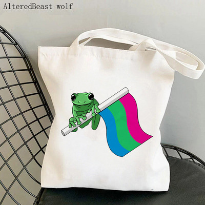 Ženska torba za kupovinu Biseksualna ponosna zastava Žaba Lgtb Kawaii torba Harajuku Shopping Platnena torba za kupovinu torba za djevojku Ženska torba za rame