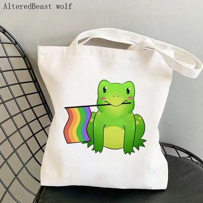 Ženska torba za kupovinu Biseksualna ponosna zastava Žaba Lgtb Kawaii torba Harajuku Shopping Platnena torba za kupovinu torba za djevojku Ženska torba za rame