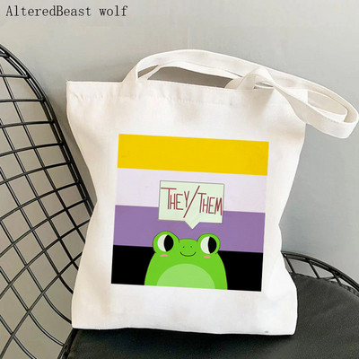 Ženska torba za kupovinu Biseksualna ponosna zastava Žaba Lgtb Kawaii torba Harajuku Shopping Platnena torba za kupovinu torba za djevojku Ženska torba za rame