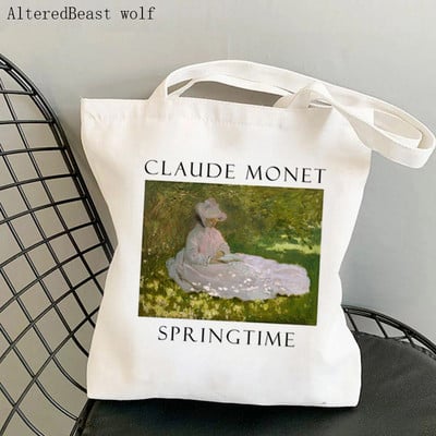 Dámska nákupná taška Monet Springtime Claude Kawaii taška Harajuku Nákupná plátená nákupná taška dievčenská kabelka Tote ramenná kabelka Lady