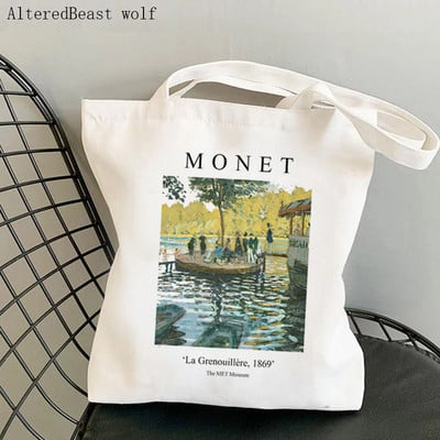 Dámska nákupná taška Monet Springtime Claude Kawaii taška Harajuku Nákupná plátená nákupná taška dievčenská kabelka Tote ramenná kabelka Lady