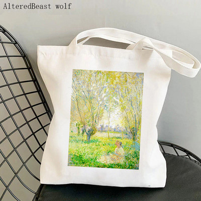 Dámska nákupná taška Monet Springtime Claude Kawaii taška Harajuku Nákupná plátená nákupná taška dievčenská kabelka Tote ramenná kabelka Lady