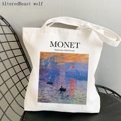 Dámska nákupná taška Monet Springtime Claude Kawaii taška Harajuku Nákupná plátená nákupná taška dievčenská kabelka Tote ramenná kabelka Lady