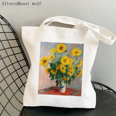 Dámska nákupná taška Monet Springtime Claude Kawaii taška Harajuku Nákupná plátená nákupná taška dievčenská kabelka Tote ramenná kabelka Lady