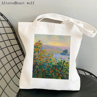Dámska nákupná taška Monet Springtime Claude Kawaii taška Harajuku Nákupná plátená nákupná taška dievčenská kabelka Tote ramenná kabelka Lady