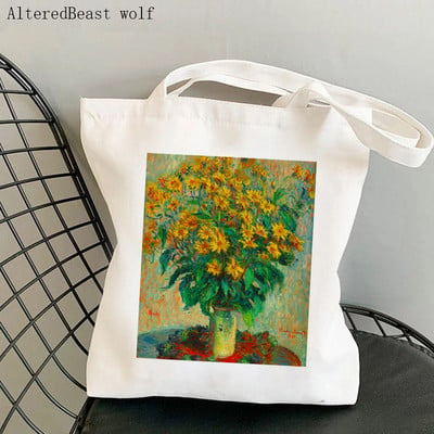 Dámska nákupná taška Monet Springtime Claude Kawaii taška Harajuku Nákupná plátená nákupná taška dievčenská kabelka Tote ramenná kabelka Lady
