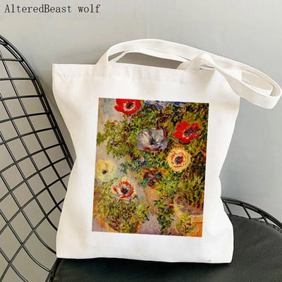 Dámska nákupná taška Monet Springtime Claude Kawaii taška Harajuku Nákupná plátená nákupná taška dievčenská kabelka Tote ramenná kabelka Lady