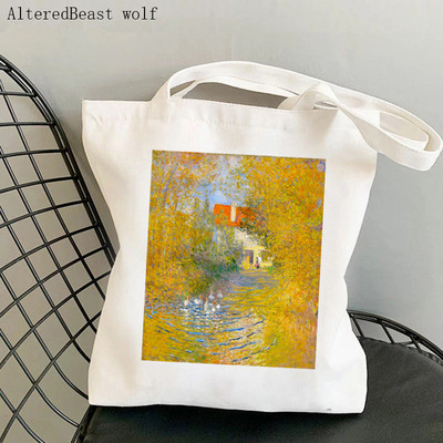 Dámska nákupná taška Monet Springtime Claude Kawaii taška Harajuku Nákupná plátená nákupná taška dievčenská kabelka Tote ramenná kabelka Lady