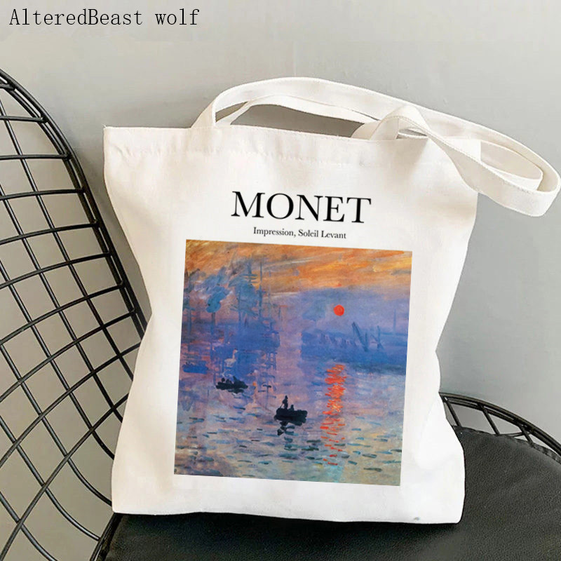 Dámska nákupná taška Monet Springtime Claude Kawaii taška Harajuku Nákupná plátená nákupná taška dievčenská kabelka Tote ramenná kabelka Lady