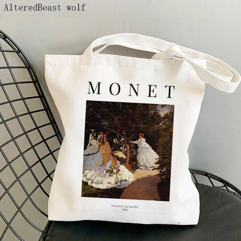 Dámska nákupná taška Monet Springtime Claude Kawaii taška Harajuku Nákupná plátená nákupná taška dievčenská kabelka Tote ramenná kabelka Lady