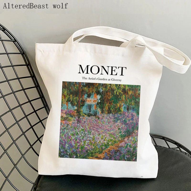 Dámska nákupná taška Monet Springtime Claude Kawaii taška Harajuku Nákupná plátená nákupná taška dievčenská kabelka Tote ramenná kabelka Lady